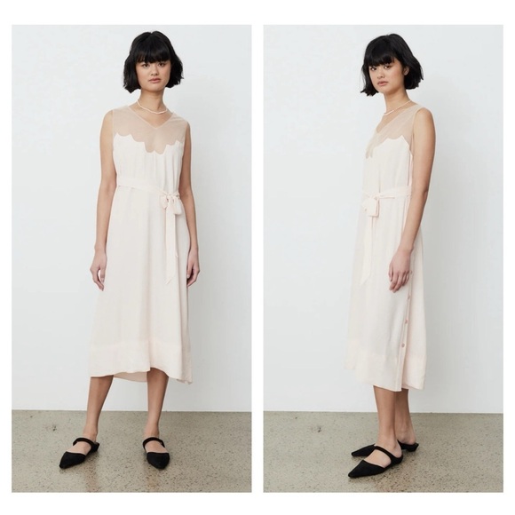 NWT Simone Rocha Scallop Tulle Neckline Waist Tie Rose Slip Dress 6 UK | 2 US - Picture 1 of 16